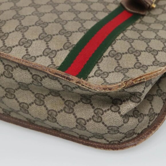 GUCCI GG Supreme Web Sherry Line Hand Bag PVC Beige Gold Auth ar13384 - Picture 11 of 14